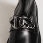 Black Logo Plaque Mid Calf Biker Boots Shoes