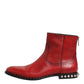 Red Studded Chelsea Short Ankle Boots Shoes