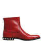 Red Studded Chelsea Short Ankle Boots Shoes
