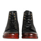 Black Red Lace Up Short Ankle Boot Shoes