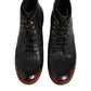 Black Red Lace Up Short Ankle Boot Shoes