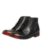 Black Red Lace Up Short Ankle Boot Shoes