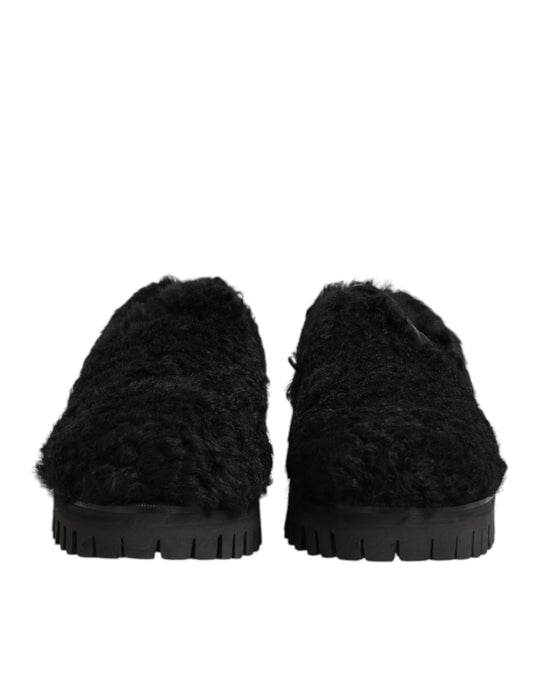 Dress Black Fur Leather Slippers Men Shoes
