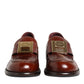 Brown Leather Logo Slip On Men Dress Shoes