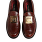 Brown Leather Logo Slip On Men Dress Shoes