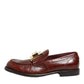 Brown Leather Logo Slip On Men Dress Shoes