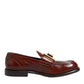 Brown Leather Logo Slip On Men Dress Shoes