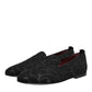 Black Brocade Loafers Slip On Men Dress Shoes