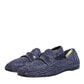 Blue Woven Leather Slip On Loafers Men Shoes