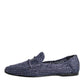 Blue Woven Leather Slip On Loafers Men Shoes