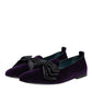 Purple Suede Cotton Bow Slip On Loafers Shoes