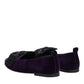 Purple Suede Cotton Bow Slip On Loafers Shoes