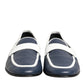 White Blue Leather Slip On Loafers Men Formal Shoes