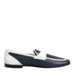 White Blue Leather Slip On Loafers Men Formal Shoes