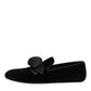 Black Suede Cotton Rose Slip On Loafers Shoes