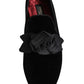 Black Suede Cotton Rose Slip On Loafers Shoes