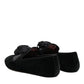 Black Suede Cotton Rose Slip On Loafers Shoes