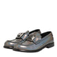 Metallic Silver Logo Slip On Men Dress Shoes