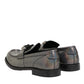 Metallic Silver Logo Slip On Men Dress Shoes