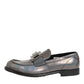 Metallic Silver Logo Slip On Men Dress Shoes