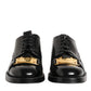 Black Leather Dress Lace Up Logo Plaque Shoes