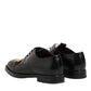 Black Leather Dress Lace Up Logo Plaque Shoes