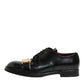 Black Leather Dress Lace Up Logo Plaque Shoes