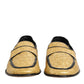 Yellow Black Leather Slip On Loafers Shoes