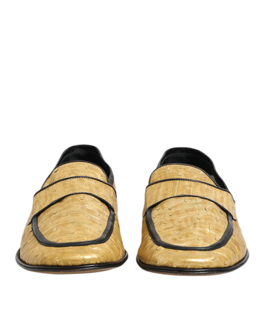 Yellow Black Leather Slip On Loafers Shoes