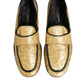 Yellow Black Leather Slip On Loafers Shoes