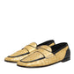 Yellow Black Leather Slip On Loafers Shoes