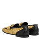Yellow Black Leather Slip On Loafers Shoes