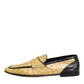 Yellow Black Leather Slip On Loafers Shoes