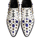 White Leather Crystals Embellished Dress Shoes