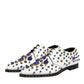 White Leather Crystals Embellished Dress Shoes