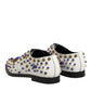 White Leather Crystals Embellished Dress Shoes