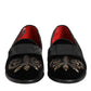 Black Velvet Embroidery Formal Loafers Shoes