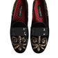 Black Velvet Embroidery Formal Loafers Shoes
