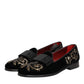 Black Velvet Embroidery Formal Loafers Shoes