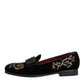 Black Velvet Embroidery Formal Loafers Shoes