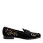 Black Velvet Embroidery Formal Loafers Shoes