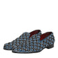 Blue Velvet Crystal Detailing Loafer Men Shoes