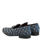 Blue Velvet Crystal Detailing Loafer Men Shoes