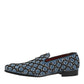 Blue Velvet Crystal Detailing Loafer Men Shoes