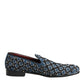 Blue Velvet Crystal Detailing Loafer Men Shoes