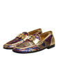 Multicolor Jacquard Gold DG Logo Loafer Shoes