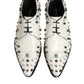 White Leather Crystals Embellished Derby Shoes