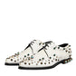 White Leather Crystals Embellished Derby Shoes