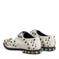 White Leather Crystals Embellished Derby Shoes