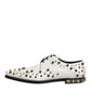 White Leather Crystals Embellished Derby Shoes